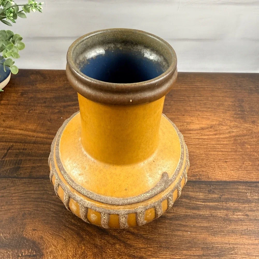 Strehla Keramik GDR Fat Lava Pottery Vase Honey Brown East German 8